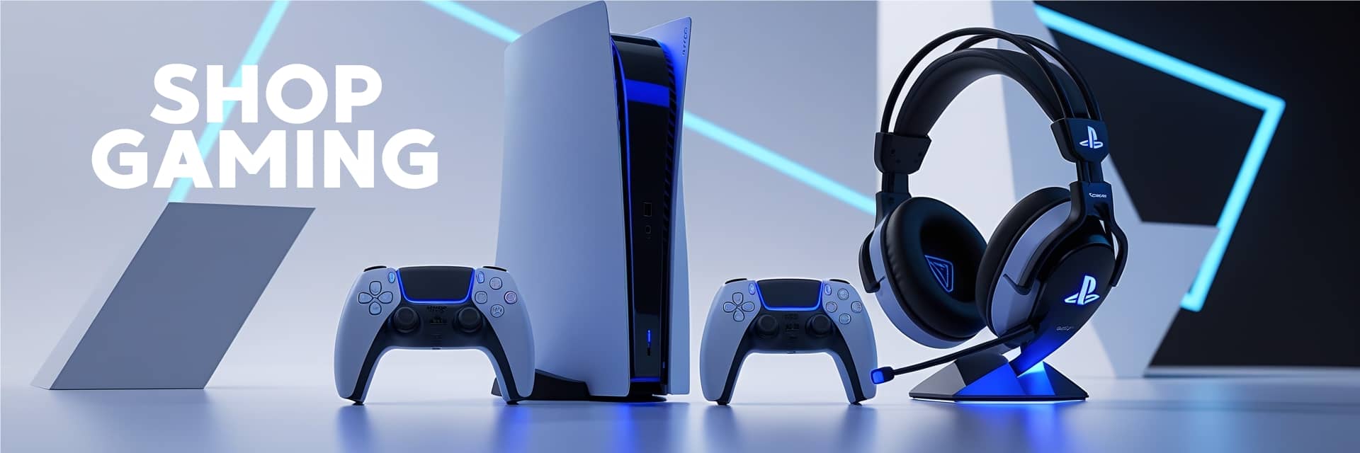 Console gaming accessories banner showcasing consoles, games, wireless controllers, and console cameras for Xbox, PlayStation, and Nintendo – NovaTech South Africa.