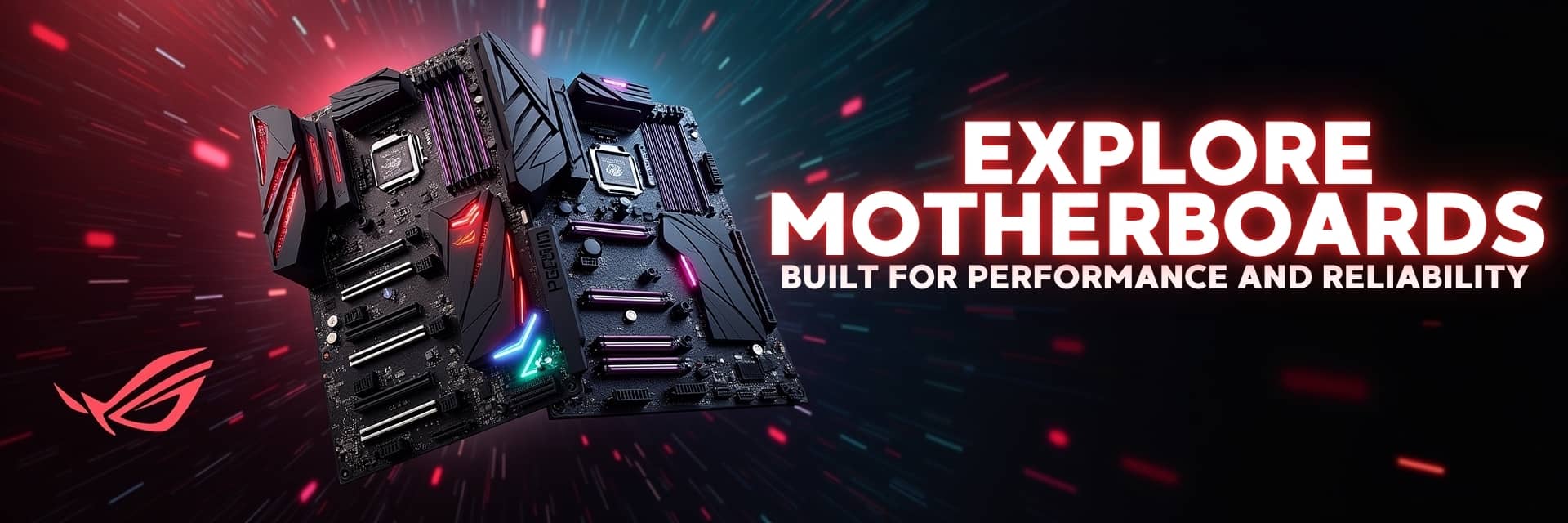 Motherboards banner featuring ASUS Prime and ASUS ROG models for high-performance gaming and custom PC builds – NovaTech South Africa.