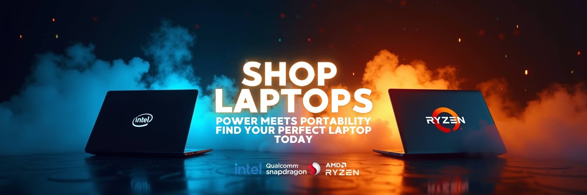 Modern Intel, AMD Ryzen, and Snapdragon laptops displayed on desk – lightweight notebooks for work, gaming, and study – NovaTech Store South Africa